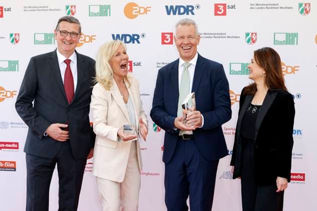 Martin Rabanus, Ulrike von der Groeben, Peter Kloeppel und Cigdem Uzunoglu bei der 61. Verleihung des Grimme Preises 2025 im Theater Marl. Marl, 04.04.2025