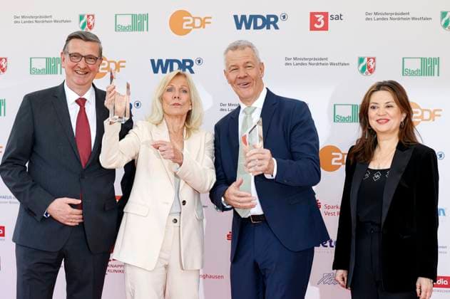 Martin Rabanus, Ulrike von der Groeben, Peter Kloeppel und Cigdem Uzunoglu bei der 61. Verleihung des Grimme Preises 2025 im Theater Marl. Marl, 04.04.2025