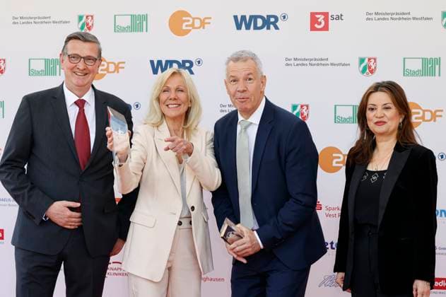 Martin Rabanus, Ulrike von der Groeben, Peter Kloeppel und Cigdem Uzunoglu bei der 61. Verleihung des Grimme Preises 2025 im Theater Marl. Marl, 04.04.2025
