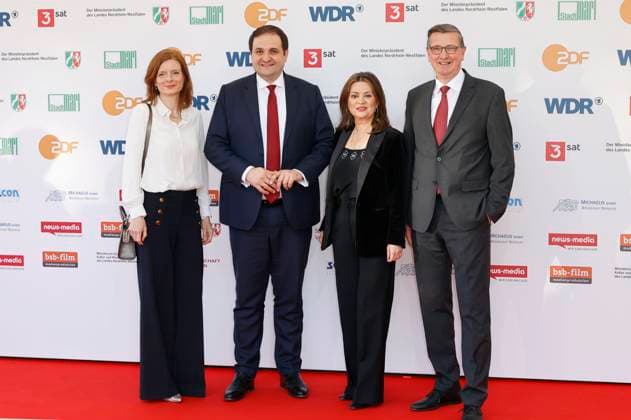 Katrin Vernau, Nathanael Liminski, Cigdem Uzunoglu und Martin Rabanus bei der 61. Verleihung des Grimme Preises 2025 im Theater Marl. Marl, 04.04.2025