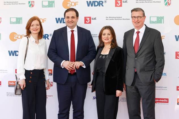 Katrin Vernau, Nathanael Liminski, Cigdem Uzunoglu und Martin Rabanus bei der 61. Verleihung des Grimme Preises 2025 im Theater Marl. Marl, 04.04.2025