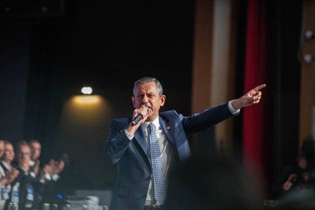 April 6, 2025, Ankara, Turkey: CHP Chairman Özgür Özel addresses party members during the congress. The 21st Extraordinary Congress of the Republican People s Party (CHP) is being held at the Naz?m Hikmet Cultural Center in Ankara with the slogan The Will Belongs to the Nation upon the call of the Republican People s Party (CHP) Chairman Özgür Özel. Özel became the sole candidate for the chairmanship. Before the vote, Özel gave a speech to the party members and then the congress continues behind closed doors to the press. Ankara Turkey - ZUMAs197 20250406_aaa_s197_003 Copyright: xTunahanxTurhanx
