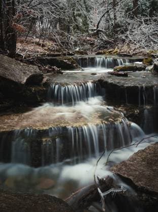 Creative Highlights World Long exposure of waterfalls running through woods on winter day. Kingston, Ontario, Canada CR_DOHO250407B-1700845-01