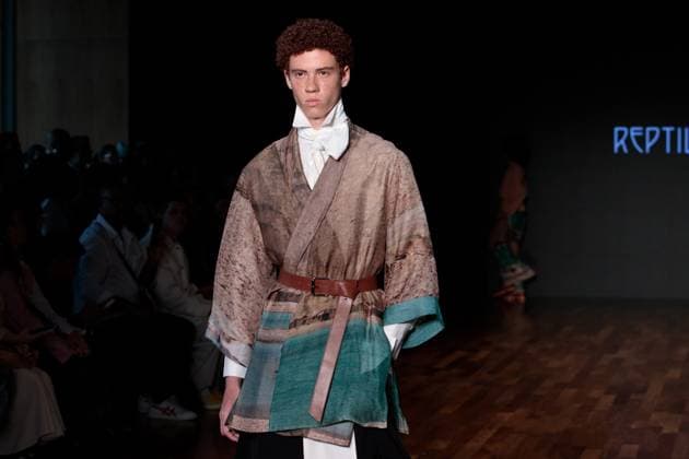 Model on the runway for Reptilia during the 59th edition of Sao Paulo Fashion Week, Model on the runway for Reptilia during the 59th edition of Sao Paulo Fashion Week, held at Shopping JK Iguatemi, in the west zone of Sao Paulo. SoO PAULO SP BRAZIL Copyright: xCicaxNederx