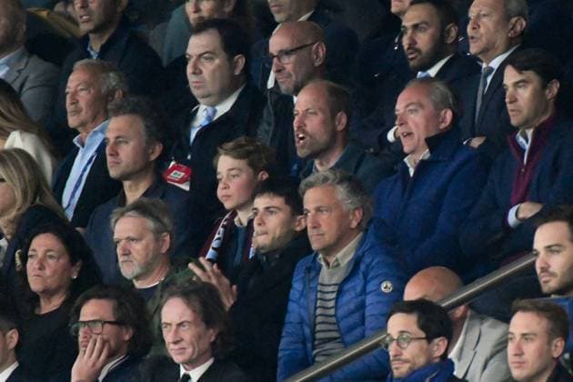 Celebs in the stands Parc des Princes Prince William PSG vs Aston Villa, Champions League, Parc des Princes, Paris, France, on April 9, 2025 09 04 2025 Paris, FRANCE 442786 2025 04 09 PARIS France Prince William, Prince of Wales England Prince George Alexander Louis de Cambridge England  Copyright: xL.Urmanx xStarfacex STAR_442786_030