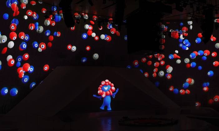 News Themen der Woche KW15 News Bilder des Tages World Exposition in Osaka Myaku-Myaku, the official mascot of the 2025 World Exposition in Osaka, appears during the event s opening ceremony on an artificial island in the western Japan city on April 12, 2025.  A14AA0004435034P