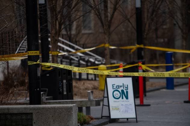 April 15, 2025, Toronto, On, Canada: Nelson Mandela Walk, where a car struck pedestrians on the Toronto Metropolitan University campus, is pictured in Toronto, on Tuesday, April 15, 2025. Toronto Canada  - ZUMAc35_ 20250415_zaf_c35_075 Copyright: xLauraxProctorx