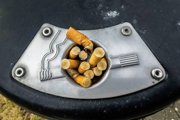 Öffentlicher Aschenbecher voller Zigarettenstummel in Ystad, Bezirk Skane, Schweden, Skandinavien, Europa Public ashtray full of cigarette butts in Ystad, Skane County, Sweden, Scandinavia, Europe Copyright: imageBROKER AlfxJönsson ibxjon13125480.jpg
