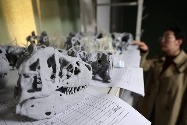 News Themen der Woche KW16 News Bilder des Tages China, paläontologische Restaurierung in Binzhou Paleontological Restoration Production in Binzhou A worker is working in a workshop of a paleontological restoration production enterprise in Wudi County, Binzhou City, Shandong Province, China on April 20, 2025. Binzhou Shandong China  Copyright: xCFOTOx i1745171500221