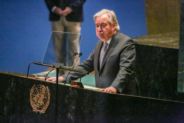 News Themen der Woche KW17 News Bilder des Tages April 21, 2025, New York, New York, USA: The UN Secretary General, ANTONIO GUTERRES, speaks on the importance of Indigenous communities and equality in the General Assembly Hall at the opening of the 24th Permanent Forum on Indigenous Issues entitled -Together We Achieve-. The two week long event discusses Indigenous issues touching, human rights, economy, health, culture, education amongst many more pressing issues of these global communities. New York USA - ZUMAo116 20250421_znp_o116_017 Copyright: xBiancaxOterox