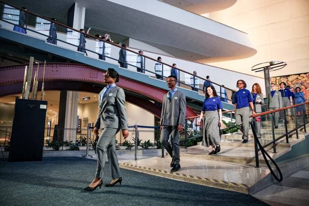 April 22, 2025, New York, New York, USA: The UNHQ held a fashion show releasing the newest designs for UN tour guides at all locations. The tour guides from UNHQ were also the models..A design put together by a collective of 20 designers all from the Swedish School of Textiles focusing on a new avant-garde design. The aim is for sustainability in fashion and to raise awareness in sustainable living for a forward thinking ethos. New York USA - ZUMAo116 20250422_znp_o116_054 Copyright: xBiancaxOterox