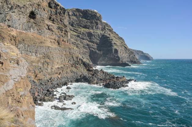 Atlantik, Wellen, Klippen, Westküste bei Playa del Jorado, La Palma, Spanien *** Atlantic Ocean, waves, cliffs, west coast near Playa del Jorado, La Palma, Spain