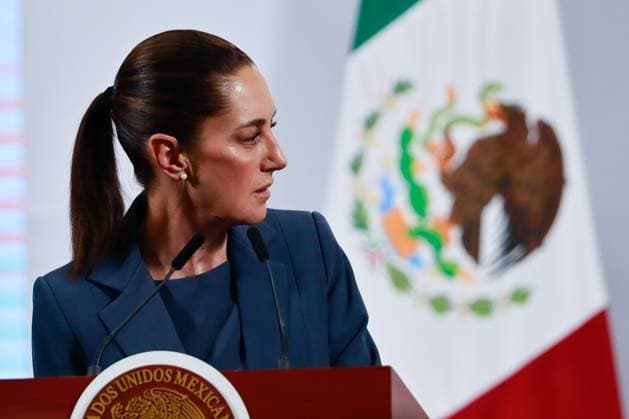 Mexico s President Claudia Sheinbaum Pardo, speaks during a briefing conference about the election process of the judiciary and welfare programs at National Palace. on April 23, 2025 in Mexico City, Mexico. Mexico City Mexico - ZUMAe321 20250423_zia_e321_031 Copyright: xCarlosxSantiagox