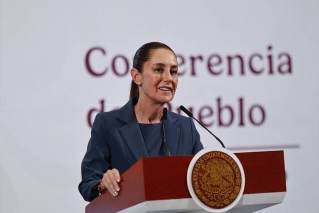 Mexico s President Claudia Sheinbaum Pardo, speaks during a briefing conference about the election process of the judiciary and welfare programs at National Palace. on April 23, 2025 in Mexico City, Mexico. Mexico City Mexico - ZUMAe321 20250423_zia_e321_041 Copyright: xCarlosxSantiagox