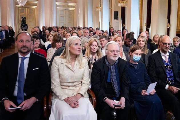 Fosse-fest pa Slottet Oslo 20250424. Politiker Aslak Sira Myhre under historiens forste Fosseforedrag og Fosseprisen under en seremoni i den store festsal pa Slottet. Kronprinsessen deler ogsa ut den nyopprettede Fosseprisen for oversettere til tyske Hinrich Schmidt-Henkel. Foto: Heiko Junge NTB POOL Oslo Norge HXYJ5grS6fA EDITORIAL USE ONLY Ref:_BNC_POLHXYJ5grS6fA.jpg Copyright: xHeikoxJungex xNTBx