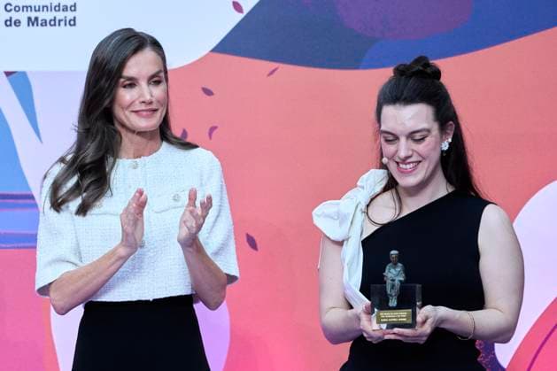 24-04-2025 Madrid Queen Letizia with Marina Montero Aquirre at the presentation of the 47th edition of the childrens and youth literature El Barco de Vapor and Gran Angular awards in Madrid. No Spain Â  Copyright: xPPEx