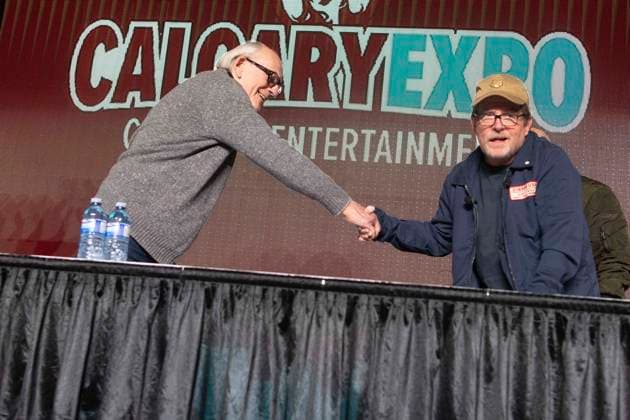 April 25, 2025, Calgary, Alberta, Canada: Michael J. Fox, Christopher Lloyd reunite to celebrate the 40th anniversary of Back to the Future during a special panel at Calgary Expo in Calgary, Alberta, on April 25, 2025. The iconic duo, who portrayed Marty McFly and Doc Brown, reflected on the filmÃ¢â‚¬â ¢s legacy and decades of fandom. Calgary Canada - ZUMAr123 20250425_zap_r123_058 Copyright: xBadenxRothx