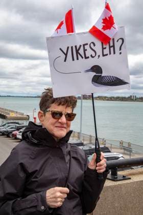 April 26, 2025, Detroit, Michigan, USA: Detroit, Michigan USA - 26 April 2025 - A Bridging Our Friendship rally on the banks of the Detroit River pushes back at the anti-Canada attitude of the Trump Administration. A similar rally took place acress the river in Windsor, Ontario, and at other border crossings in Michigan and Ontario. Detroit USA - ZUMAw66_ 20250426_zaf_w66_003 Copyright: xJimxWestx