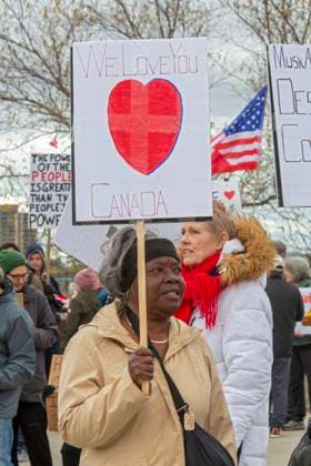 April 26, 2025, Detroit, Michigan, USA: Detroit, Michigan USA - 26 April 2025 - A Bridging Our Friendship rally on the banks of the Detroit River pushes back at the anti-Canada attitude of the Trump Administration. A similar rally took place acress the river in Windsor, Ontario, and at other border crossings in Michigan and Ontario. Detroit USA - ZUMAw66_ 20250426_zaf_w66_016 Copyright: xJimxWestx