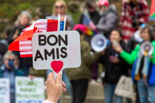 April 26, 2025, Detroit, Michigan, USA: Detroit, Michigan USA - 26 April 2025 - A Bridging Our Friendship rally on the banks of the Detroit River pushes back at the anti-Canada attitude of the Trump Administration. A similar rally took place acress the river in Windsor, Ontario, and at other border crossings in Michigan and Ontario. Detroit USA - ZUMAw66_ 20250426_zaf_w66_019 Copyright: xJimxWestx