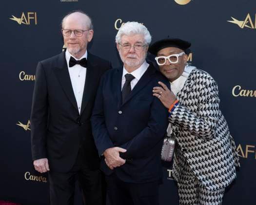 April 26, 2025, Hollywood, California, USA: (L-R) Ron Howard, George Lucas and Spike Lee attend the AFI Life Achievement Award Ceremony Honoring Francis Ford Coppola. Hollywood USA - ZUMAb173 20250426_aap_b173_044 Copyright: xBillyxBennightx