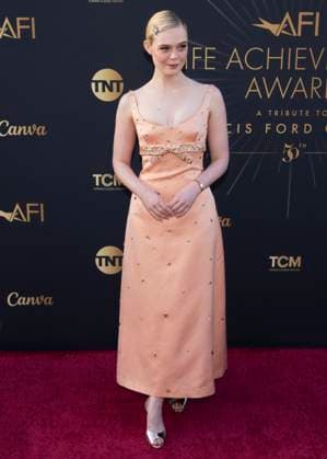 April 26, 2025, Hollywood, California, USA: Elle Fanning attends the AFI Life Achievement Award Ceremony Honoring Francis Ford Coppola. Hollywood USA - ZUMAb173 20250426_aap_b173_104 Copyright: xBillyxBennightx