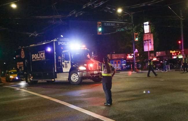 (250427) -- VANCOUVER, April 27, 2025 -- This photo taken on April 26, 2025 shows a police vehicle at the site of a car striking incident in Vancouver, Canada. Nine people have been confirmed dead after a driver drove into a crowd at a street festival in Vancouver, Canada, on Saturday evening, local police said on Sunday. (Photo by Xinhua) PhotoFlash 9 people killed in Vancouver street festival as car driven into crowd LiangxSen 