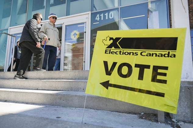 April 28, 2025, Montreal, Pq, Canada: People arrive to cast their ballots at a polling station on federal election day in Montreal, Monday, April 28, 2025. Montreal Canada  - ZUMAc35_ 20250428_zaf_c35_009 Copyright: xGrahamxHughesx