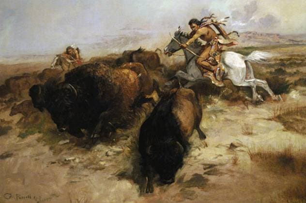 Charles Marion Russell (1864-1926). American artist. Buffalo Hunt, 1897. Charles Marion Russell (1864-1926). American artist. Buffalo Hunt, 1897. Oil on canvas. Denver Art Museum. Denver, Colorado, United States. United States  Copyright: xKenaxImagesx 353-11993