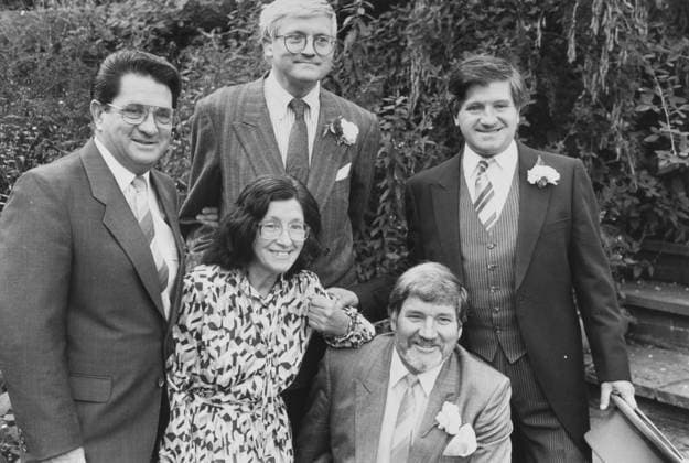 David Hockney, artist at a family wedding, with hi David Hockney, artist at a family wedding, with his brothers and sisters l-r Philip , Margaret, David, John, Paul. 16.08.1987  Copyright: xMarkxPepperx