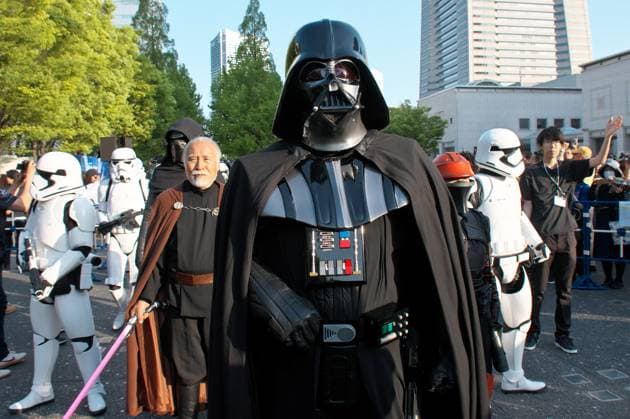 A Star Wars fan dressed walk during the event Star Wars Day in Yokohama, Kanagawa-Prefecture, Japan on Sunday, May 4, 2025.  TKP2025050417 KEIZOxMORI