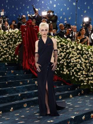 Emma Chamberlain arrives on the red carpet at the 2025 Met Gala celebrating the opening of Superfine: Tailoring Black Style at The Metropolitan Museum of Art on Monday, May 5, 2025 in New York City.  NYP20250505504 JOHNxANGELILLO