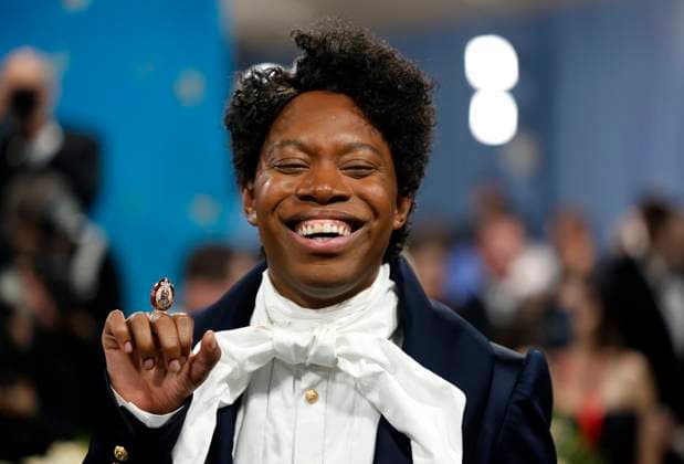 Jeremy O. Harris arrives on the red carpet at the 2025 Met Gala celebrating the opening of Superfine: Tailoring Black Style at The Metropolitan Museum of Art on Monday, May 5, 2025 in New York City.  NYP20250505131 JOHNxANGELILLO