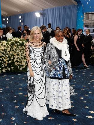 Tory Burch and Janicza Bravo arrive on the red carpet at the 2025 Met Gala celebrating the opening of Superfine: Tailoring Black Style at The Metropolitan Museum of Art on Monday, May 5, 2025 in New York City.  NYP20250505540 JOHNxANGELILLO