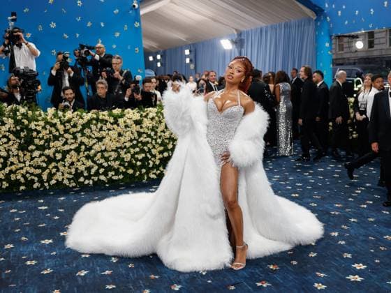 Megan Thee Stallion arrives on the red carpet at the 2025 Met Gala celebrating the opening of Superfine: Tailoring Black Style at The Metropolitan Museum of Art on Monday, May 5, 2025 in New York City.  NYP20250505574 JOHNxANGELILLO
