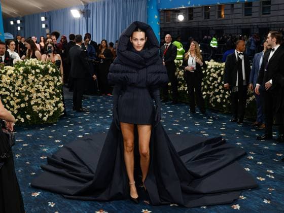 Vittoria Ceretti arrives on the red carpet at the 2025 Met Gala celebrating the opening of Superfine: Tailoring Black Style at The Metropolitan Museum of Art on Monday, May 5, 2025 in New York City.  NYP20250505590 JOHNxANGELILLO