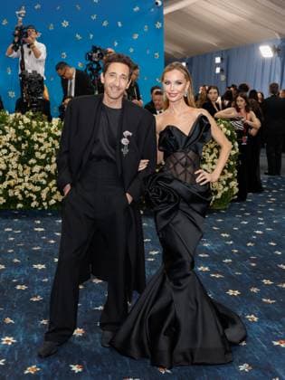 Adrien Brody and Georgina Chapman arrive on the red carpet at the 2025 Met Gala celebrating the opening of Superfine: Tailoring Black Style at The Metropolitan Museum of Art on Monday, May 5, 2025 in New York City.  NYP20250505604 JOHNxANGELILLO