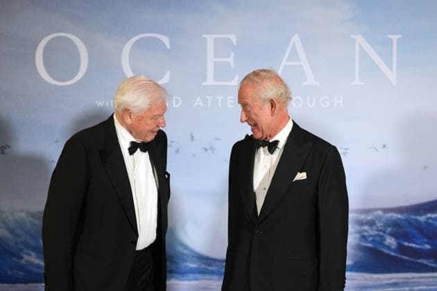 King Charles III attends David Attenborough s film premiere in London, 06 May 2025 London, UK, 06 May 2025: Britain s King Charles III meets broadcaster and biologist David Attenborough as he attends the Ocean with David Attenborough film premiere in London., Credit:Alastair Grant Avalon GBR, London  Copyright: xAlastairxGrantx xAvalonx 0995793122