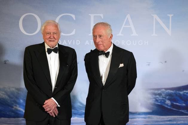 Entertainment Themen der Woche KW19 . 06 05 2025. London, United Kingdom. King Charles III with David Attenborough at the Ocean with David Attenborough premiere in London.  xi-Imagesx xPoolx IIM-25922-0048
