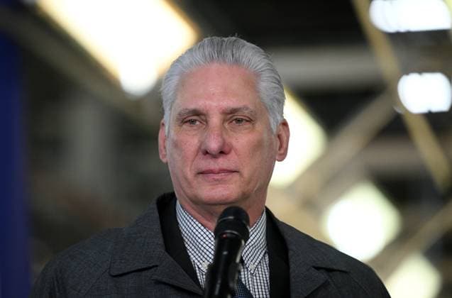 Russia Cuba Car Industry 8918803 08.05.2025 Cuban President Miguel Diaz-Canel speaks during a visit to the Moskvitch Automobile Plant in Moscow, Russia. Ramil Sitdikov Sputnik Moscow Russia  Copyright: xRamilxSitdikovx