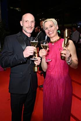Julian R. Wagner und Melanie Raab bei der 75. Verleihung des Deutschen Filmpreises 2025 im Theater am Potsdamer Platz. Berlin, 09.05.2025