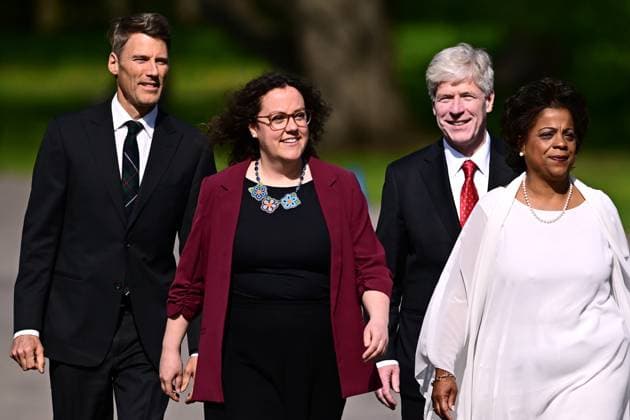 May 13, 2025, Ottawa, On, Canada: Gregor Robertson, left to right, Rebecca Alty, Tim Hodgson, Marjorie Michel arrive for a cabinet swearing-in at Rideau Hall in Ottawa on Tuesday, May 13, 2025. Ottawa Canada  - ZUMAc35_ 20250513_zaf_c35_040 Copyright: xSpencerxColbyx