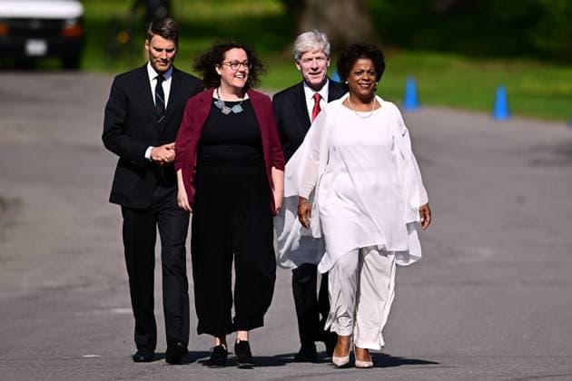 May 13, 2025, Ottawa, On, Canada: Gregor Robertson, left to right, Rebecca Alty, Tim Hodgson, Marjorie Michel arrive for a cabinet swearing-in at Rideau Hall in Ottawa on Tuesday, May 13, 2025. Ottawa Canada  - ZUMAc35_ 20250513_zaf_c35_041 Copyright: xSpencerxColbyx