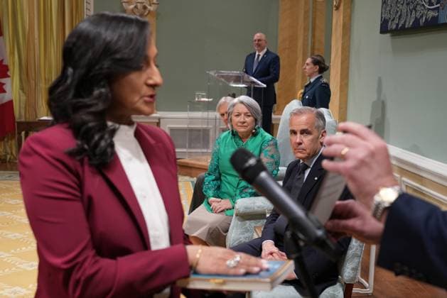 May 13, 2025, Ottawa, On, CANADA: Anita Anand, Minister of Foreign Affairs, takes part in the cabinet swearing-in ceremony at Rideau Hall in Ottawa on Tuesday, May 13, 2025. Ottawa CANADA  - ZUMAc35_ 20250513_zaf_c35_067 Copyright: xChristinnexMuschix