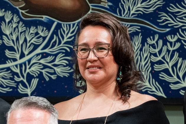 May 13, 2025, Ottawa, On, Canada: Minister of Indigenous Services Mandy Gull-Masty participates in a family photo following a cabinet swearing in ceremony at Rideau Hall in Ottawa, on Tuesday, May 13, 2025. Ottawa Canada  - ZUMAc35_ 20250513_zaf_c35_402 Copyright: xSpencerxColbyx