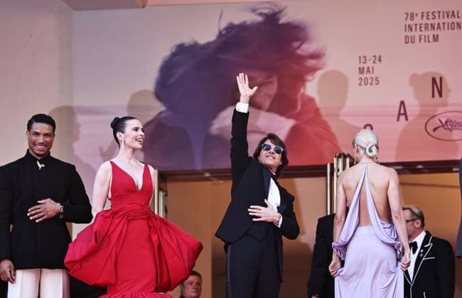 (250515) -- CANNES, May 15, 2025 -- U.S. actor and producer Tom Cruise (3rd L) and cast members of the film Mission: Impossible - The Final Reckoning attend the world premiere of the film at the 78th edition of the Cannes Film Festival in Cannes, southern France, on May 14, 2025. ) FRANCE-CANNES-FILM FESTIVAL-MISSION: IMPOSSIBLE-WORLD PREMIERE GaoxJing 