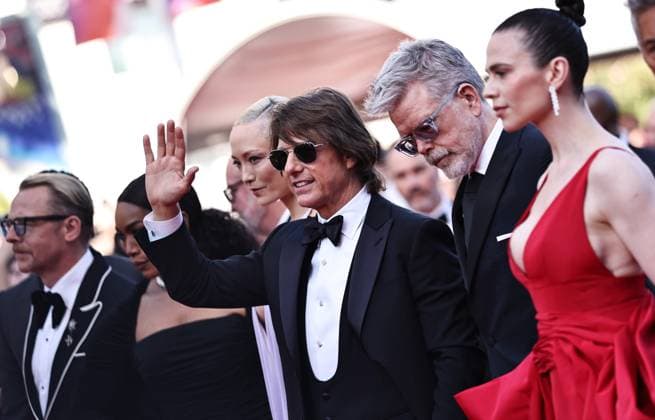 (250515) -- CANNES, May 15, 2025 -- U.S. actor and producer Tom Cruise (3rd R) and cast members of the film Mission: Impossible - The Final Reckoning arrive on the red carpet for the world premiere of the film at the 78th edition of the Cannes Film Festival in Cannes, southern France, on May 14, 2025. ) FRANCE-CANNES-FILM FESTIVAL-MISSION: IMPOSSIBLE-WORLD PREMIERE GaoxJing 