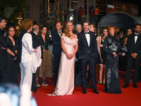 Cannes, 78th Cannes Film Festival 2025 - night 3 - red carpet of the film Dalloway Cannes, 78th Cannes Film Festival 2025 - evening 3 - red carpet of the film Dalloway In the photo: Cécile de France, Yann Gozlan and Mylène Farmer cannes France  Copyright: xIPA ABACAx