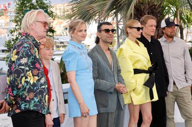 Detlev Buck, Lisa Hagmeister, Jasper Ole Billerbeck, Laura Tonke, Fatih Akin, Diane Kruger, Matthias Schweighöfer und Lars Jessen beim Photocall zum Kinofilm Amrum auf dem Festival de Cannes 2025 78. Internationale Filmfestspiele von Cannes am Palais des Festivals. Cannes, 16.05.2025