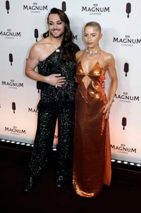 Riccardo Simonetti und Caroline Daur bei der Magnum Cannes Beach Party im Rahmen des Festival de Cannes 2025 78. Internationale Filmfestspiele von Cannes im Magnum Beach Palais StÃ phanie. Cannes, 15.05.2025